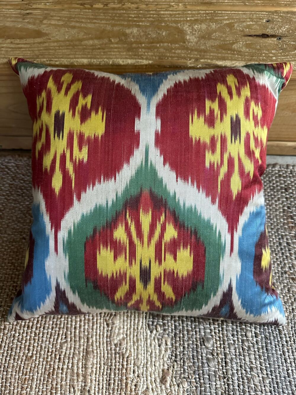 Turkish Ikat throw pillow oldkilim hand-loomed wool cotton feather insert 15”
